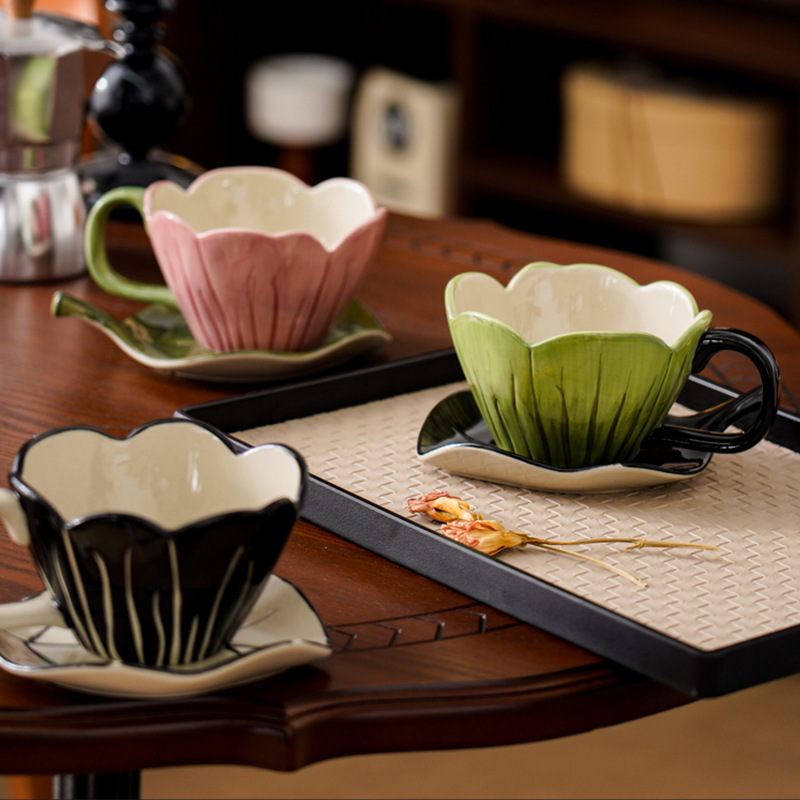 Coffee Tea Leaf - Onregelmatige handgeschilderde koffiekopje schotel set prachtige