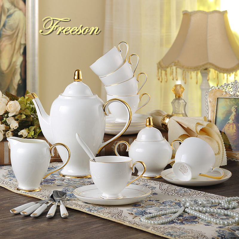 Coffee Tea And Sugar Set - Grace Bone China Koffieset Wit Goud