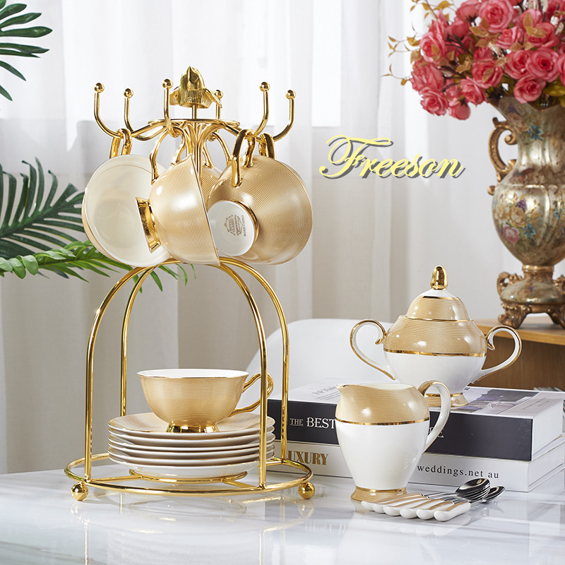 Coffee Tea And Sugar Set - Luxe Goud Bone China Koffie Set