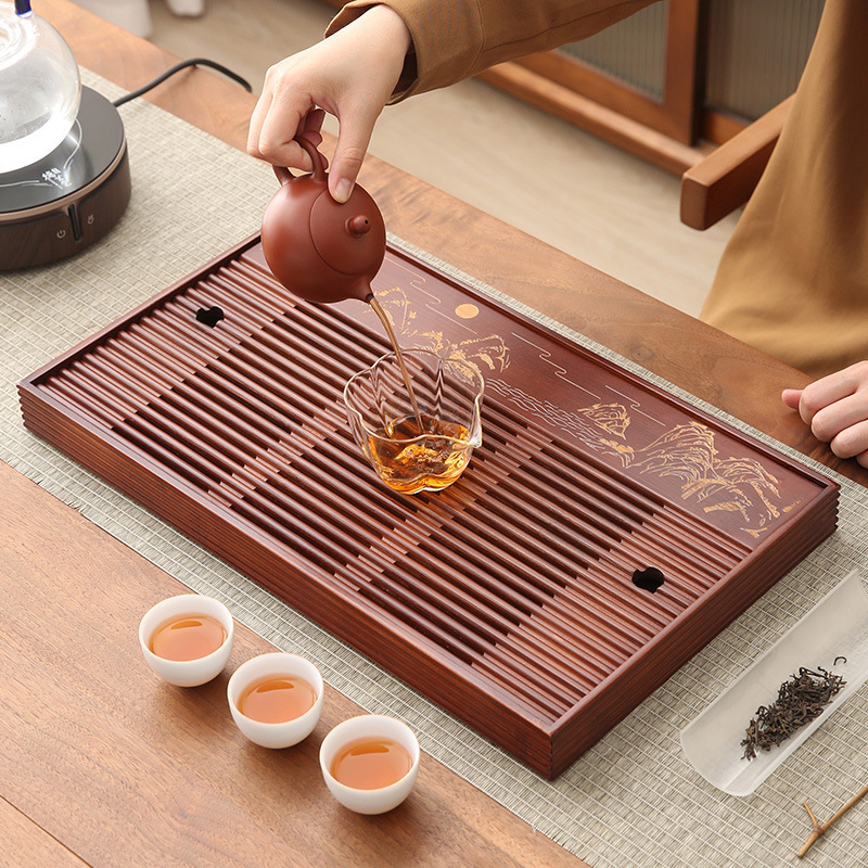 Bamboo Tea Tray - Bamboe Theedienblad Eenvoudige Huishoudelijke Opslag Drainage