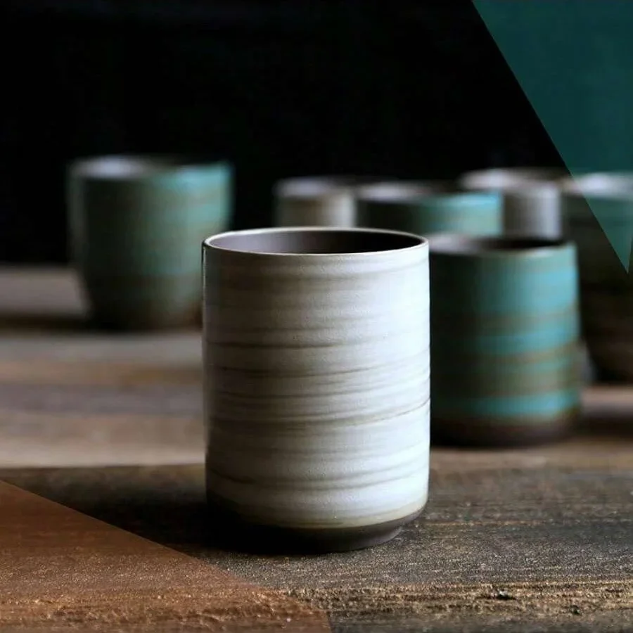 Coffee Tea Uses - Handgeschilderde Crackle Glaze Stoneware Mok, Vintage