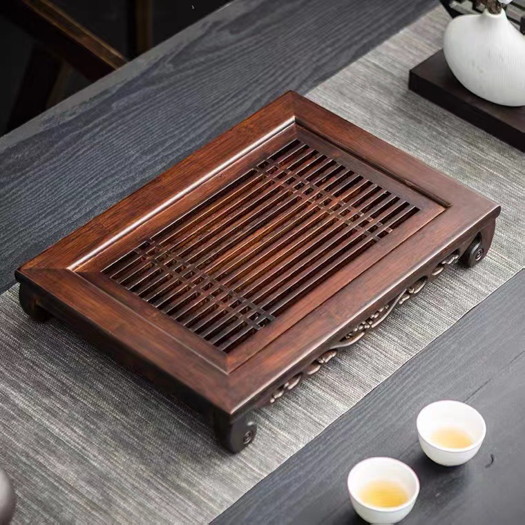 Bamboo Tea Tray - Houten theeservies met wateropvangbak, bamboe thee-opbergrek,