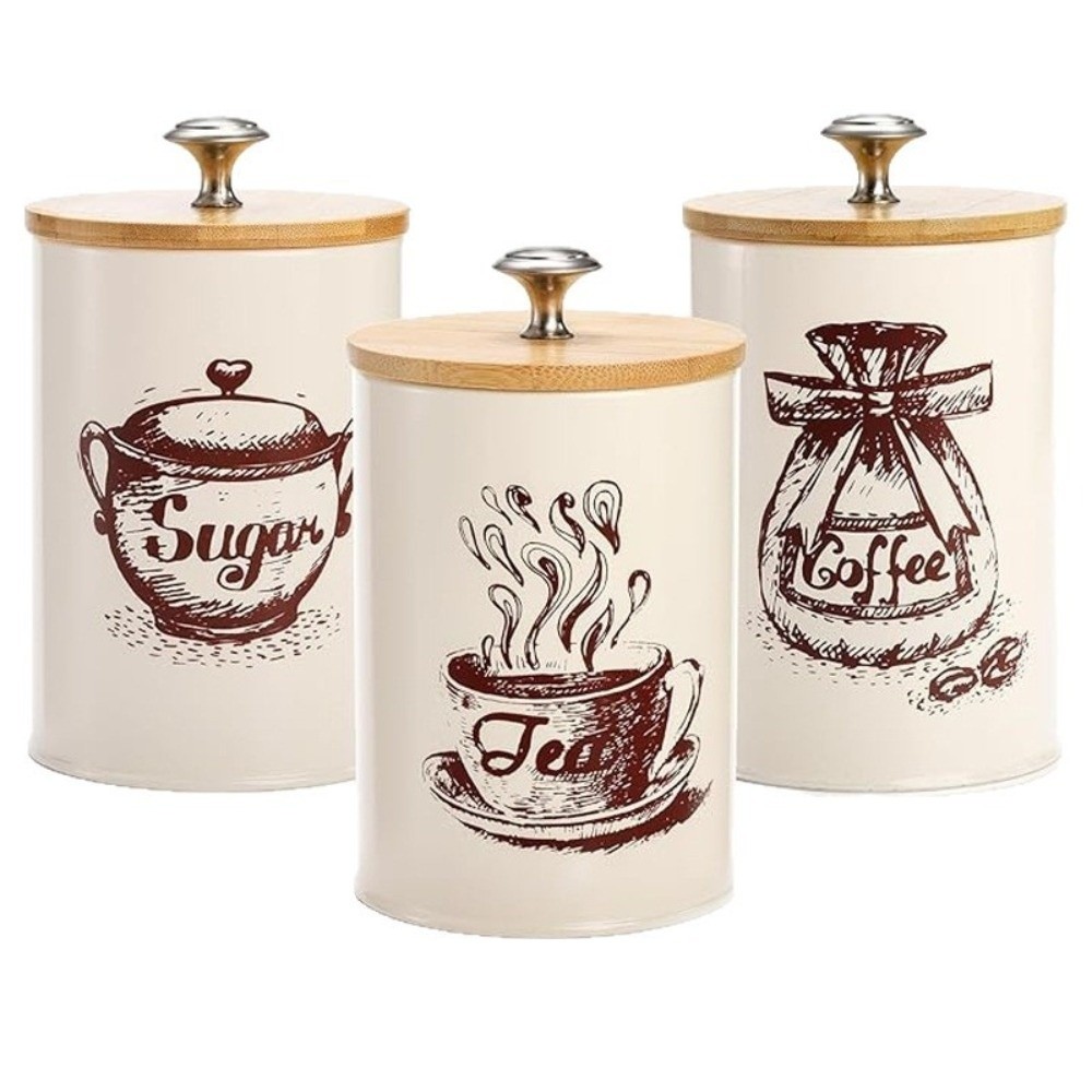 3-delige metalen koffiebusset  - Coffee Tea And Sugar Canister Set recensie en prijs